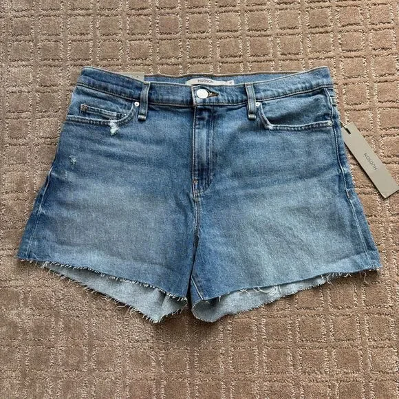 Hudson Gemma Jean Short Womens 30 Cut Off Mid Rise Cotton Stretch Blue Denim NWT - Picture 1 of 7